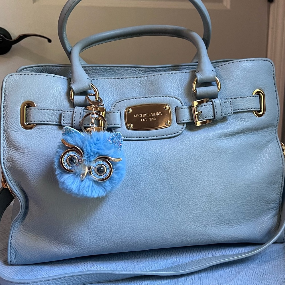 Blue Leather Satchel crossbody Shoulder Bag Michael Kors Large Purses